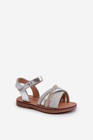 Shiny Children's Sandals with Velcro Silver Delphina 2