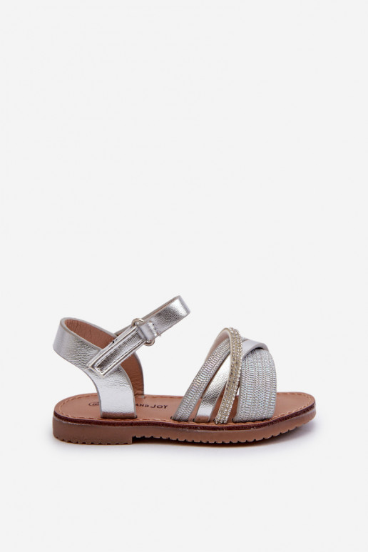 Shiny Children's Sandals with Velcro Silver Delphina Shiny Children's Sandals with Velcro Silver Delphina