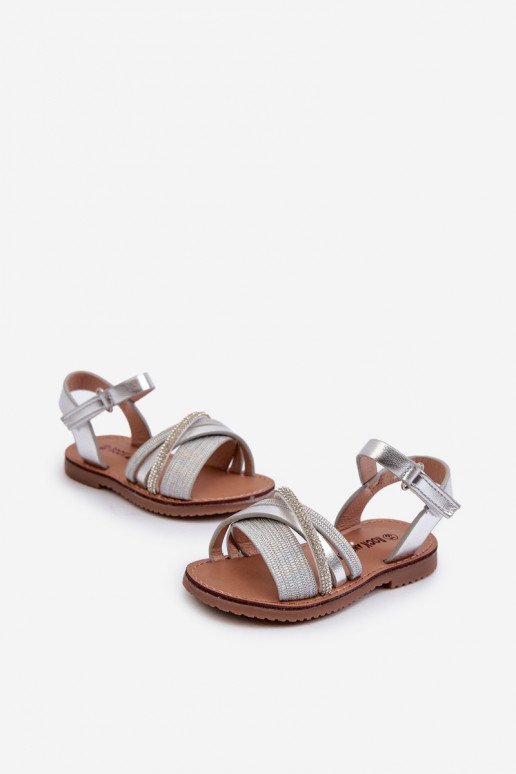 Shiny Children's Sandals with Velcro Silver Delphina Shiny Children's Sandals with Velcro Silver Delphina