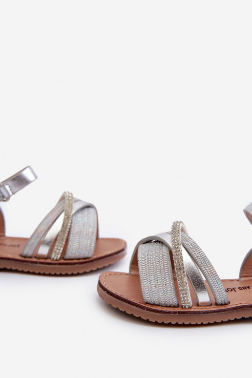 Shiny Children's Sandals with Velcro Silver Delphina Shiny Children's Sandals with Velcro Silver Delphina