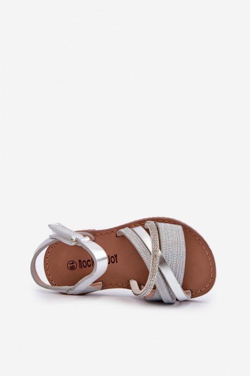 Shiny Children's Sandals with Velcro Silver Delphina Shiny Children's Sandals with Velcro Silver Delphina