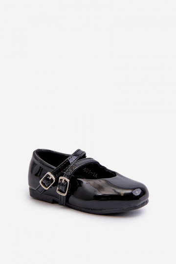 Black Patent Leather Children's Ballerina Flats with Straps Margenis 2