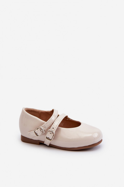 Beige Patent Leather Children's Ballerina Flats with Straps Margenis