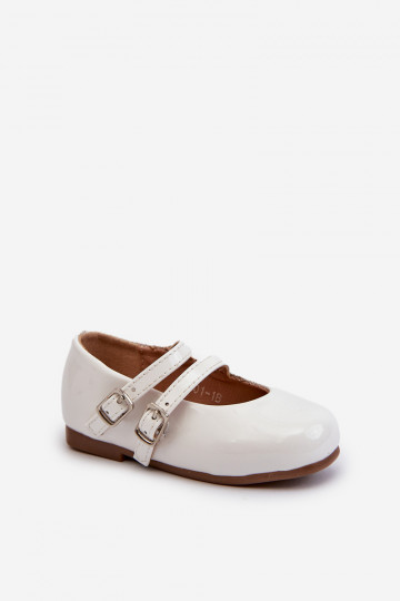White Patent Leather Children's Ballerina Flats with Straps Margenis 2