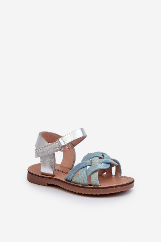 Children's sandals with velcro fastening and interwoven straps in blue Dianttha