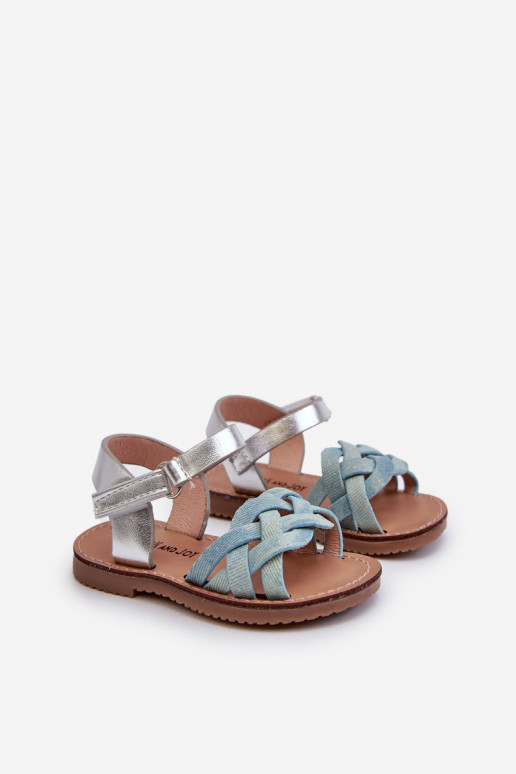 Children's sandals with velcro fastening and interwoven straps in blue Dianttha