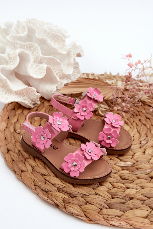 Pink Patent Leather Children's Sandals Adorned with Flowers Tinette Pink Patent Leather Children's Sandals Adorned with Flowers Tinette