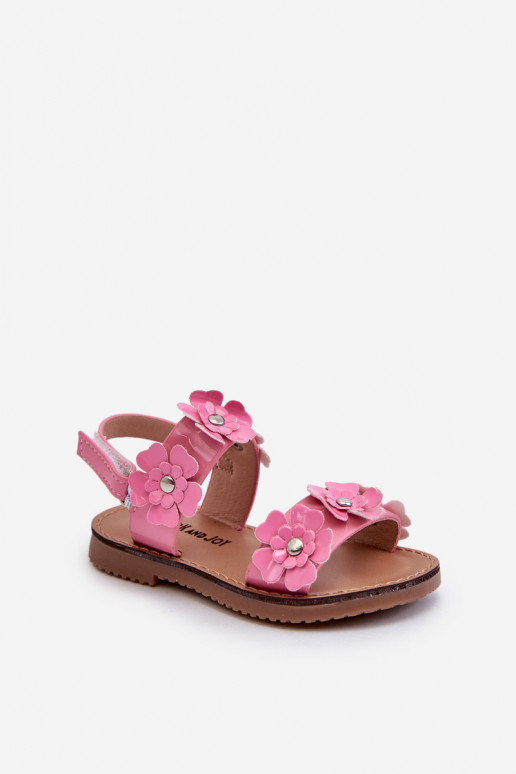 Pink Patent Leather Children's Sandals Adorned with Flowers Tinette Pink Patent Leather Children's Sandals Adorned with Flowers Tinette