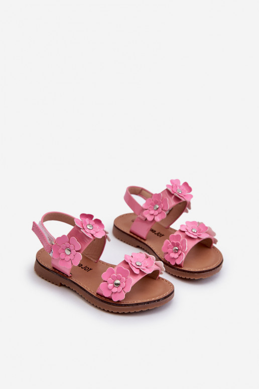 Pink Patent Leather Children's Sandals Adorned with Flowers Tinette Pink Patent Leather Children's Sandals Adorned with Flowers Tinette