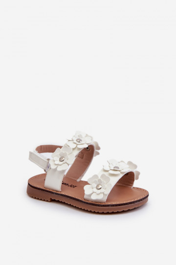White Children's Patent Sandals Adorned with Flowers Tinette 2