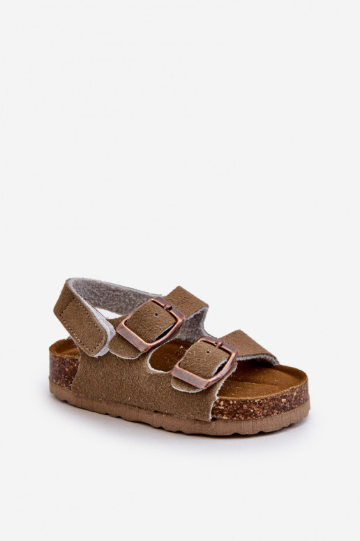 Children's Sandals on Cork Platform with Velcro Closure in Khaki Rorria