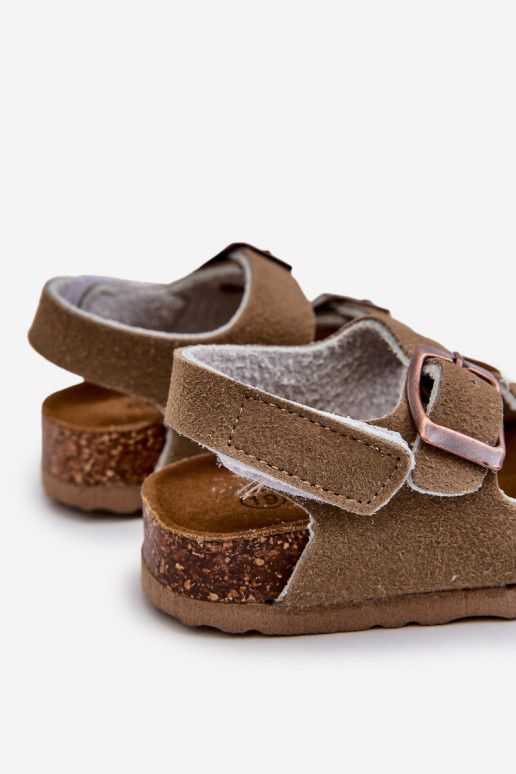 Children's Sandals on Cork Platform with Velcro Closure in Khaki Rorria