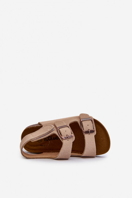 Children's sandals on a cork platform with velcro closure beige Rorria
