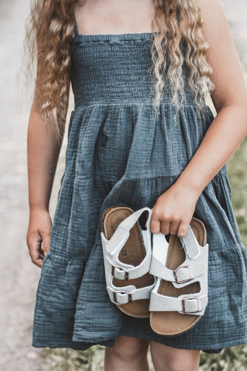 Children's Sandals on Cork Platform with Velcro Closure in Grey Rorria 2