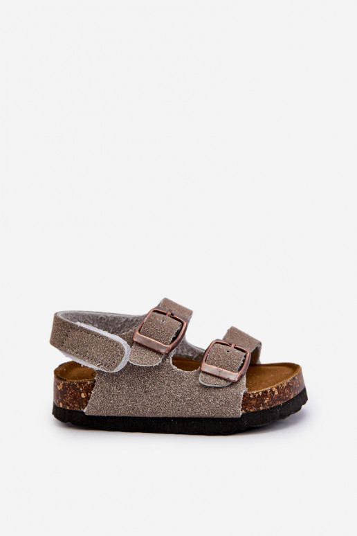 Children's Sandals on Cork Platform with Velcro Closure in Grey Rorria