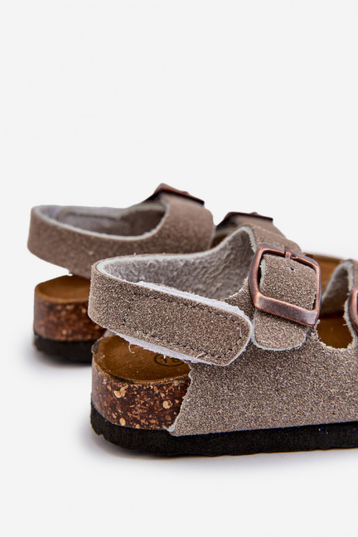 Children's Sandals on Cork Platform with Velcro Closure in Grey Rorria