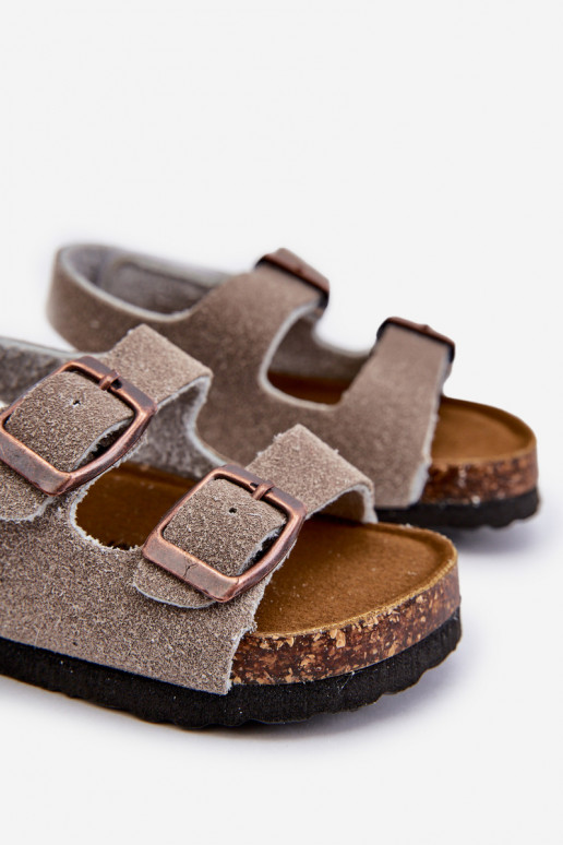 Children's Sandals on Cork Platform with Velcro Closure in Grey Rorria
