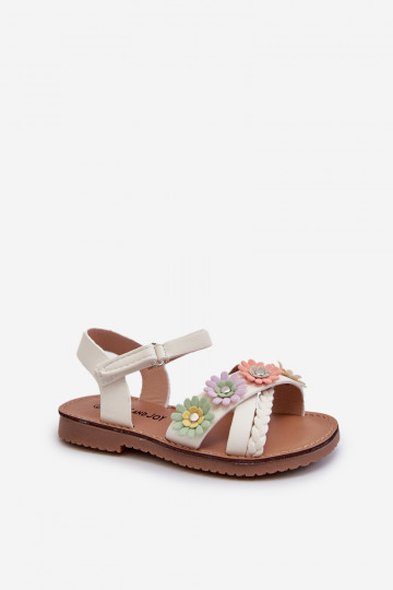 Children's Sandals with Velcro Closure with Flowers White Nestalee 2