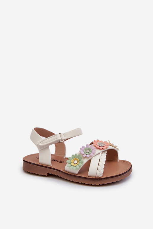 Children's Sandals with Velcro Closure with Flowers White Nestalee