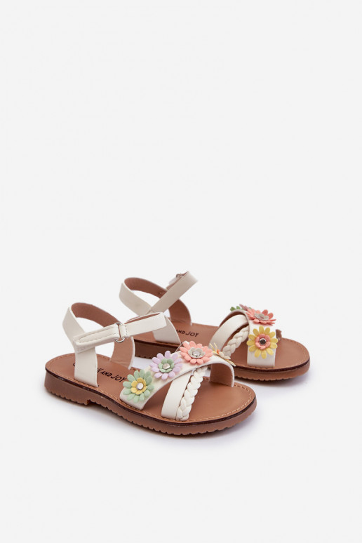 Children's Sandals with Velcro Closure with Flowers White Nestalee