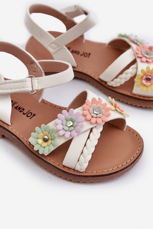 Children's Sandals with Velcro Closure with Flowers White Nestalee