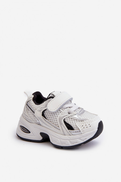 Dziecięce Buty Sportowe Sneakersy Na Rzep Biało-Czarne Ephona