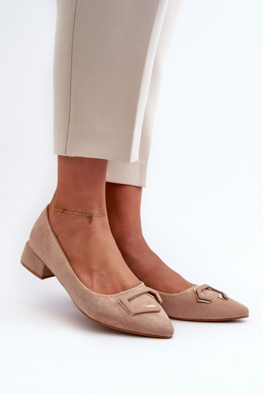 Low Heel Pumps With Eco Suede Embellishment S.Barski KV27-034 Beige Low Heel Pumps With Eco Suede Embellishment S.Barski KV27-034 Beige