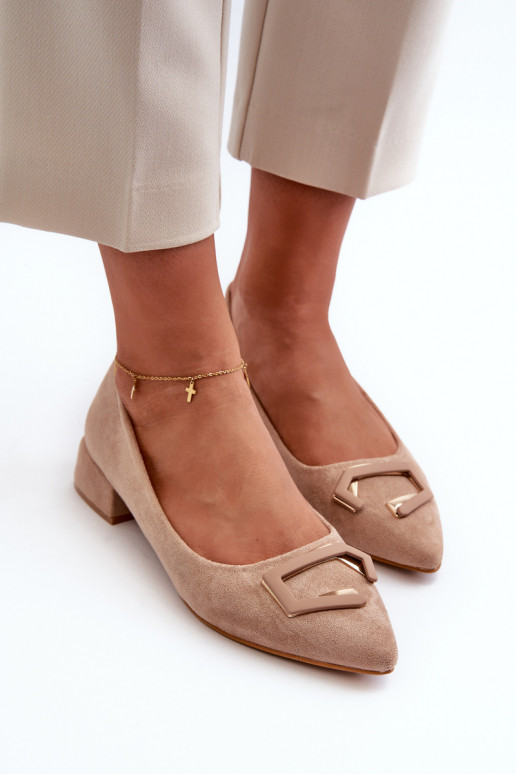 Low Heel Pumps With Eco Suede Embellishment S.Barski KV27-034 Beige Low Heel Pumps With Eco Suede Embellishment S.Barski KV27-034 Beige