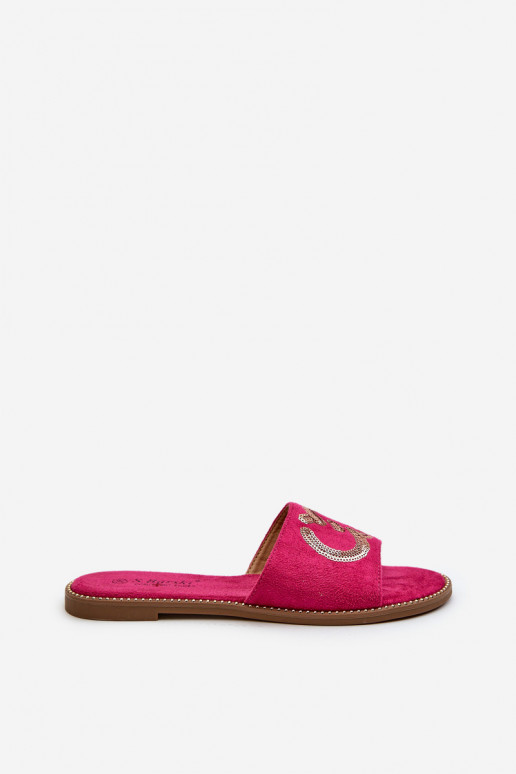 Women's Flat Sequined Slides S.Barski KV27-052 Fuchsia Women's Flat Sequined Slides S.Barski KV27-052 Fuchsia
