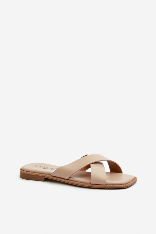 Women's Flat Heel Sandals Made of Eco Leather S.Barski KV27-002 Beige Women's Flat Heel Sandals Made of Eco Leather S.Barski KV27-002 Beige