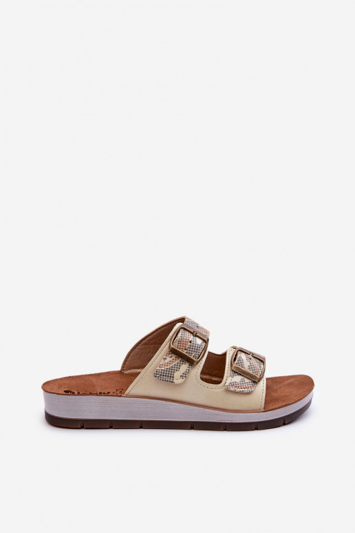 Comfortable Women's Flip-Flops with Buckles Inblu CP000045 Gold