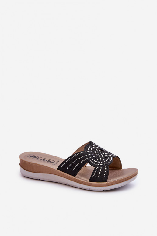 Comfortable Women's Flip-Flops with Zircons Inblu BV000037 Black