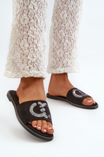 Women's Flat Flip-Flops With Sequins S.Barski KV27-052 Black 2