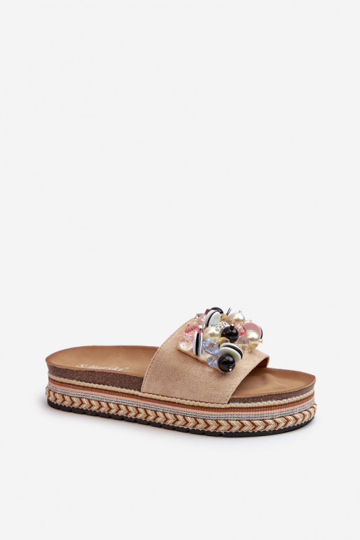 Women's Platform Sandals with Decorations S.Barski HY077 Beige Women's Platform Sandals with Decorations S.Barski HY077 Beige