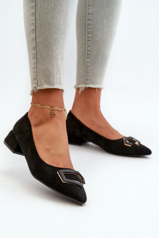 Low-Heeled Pumps With Eco Suede Embellishment S.Barski KV27-034 Black Low-Heeled Pumps With Eco Suede Embellishment S.Barski KV27-034 Black