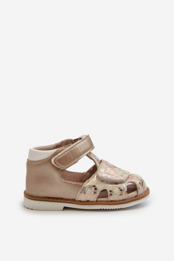 Children's Patterned Sandals With Velcro Gold Maellita 2
