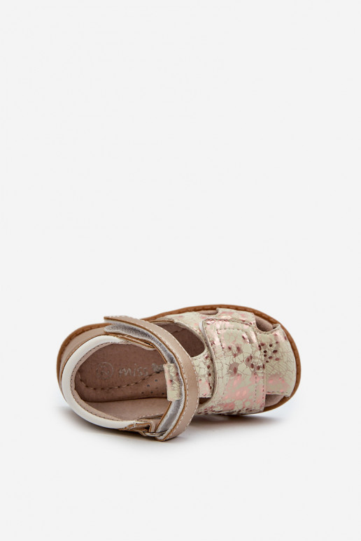 Children's Patterned Sandals With Velcro Gold Maellita Children's Patterned Sandals With Velcro Gold Maellita