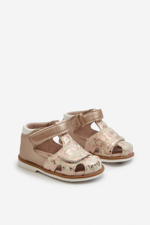 Children's Patterned Sandals With Velcro Gold Maellita Children's Patterned Sandals With Velcro Gold Maellita