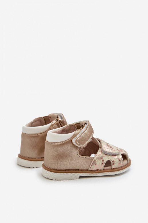 Children's Patterned Sandals With Velcro Gold Maellita Children's Patterned Sandals With Velcro Gold Maellita