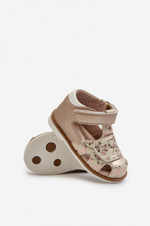 Children's Patterned Sandals With Velcro Gold Maellita Children's Patterned Sandals With Velcro Gold Maellita