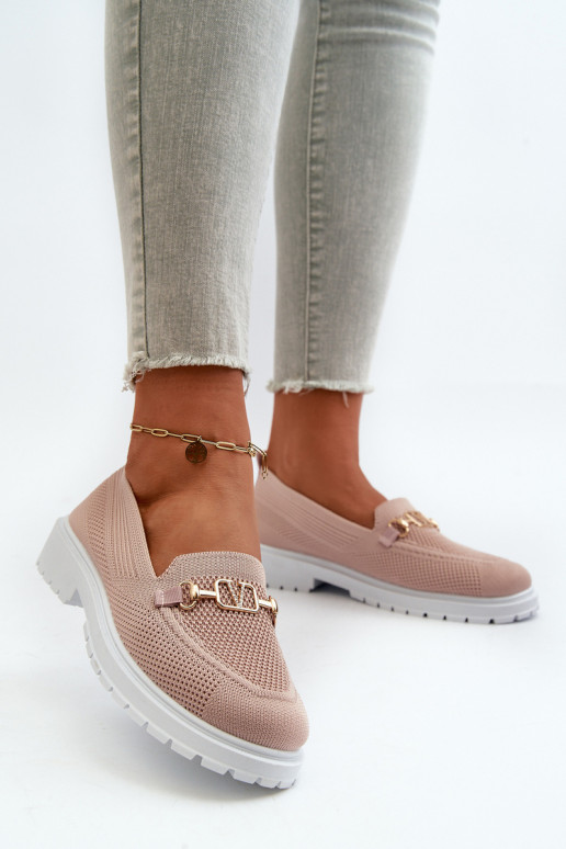 Women's Loafers On Flat Heel With Gold Detail Pink Limentia Women's Loafers On Flat Heel With Gold Detail Pink Limentia