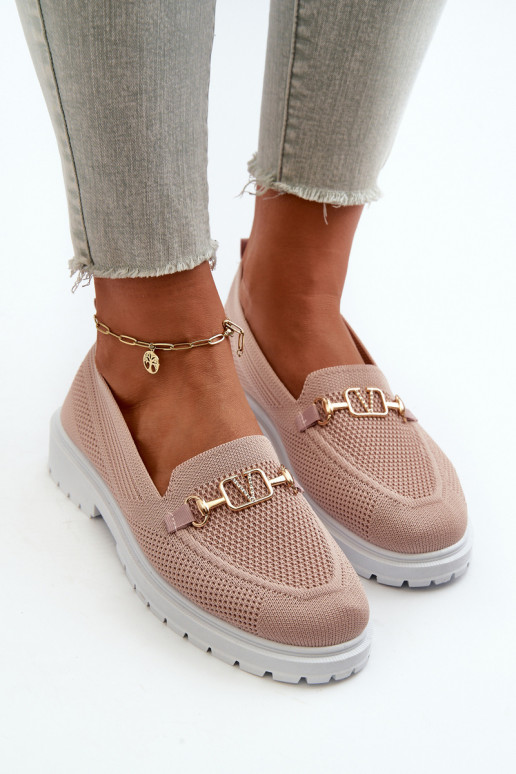 Women's Loafers On Flat Heel With Gold Detail Pink Limentia Women's Loafers On Flat Heel With Gold Detail Pink Limentia