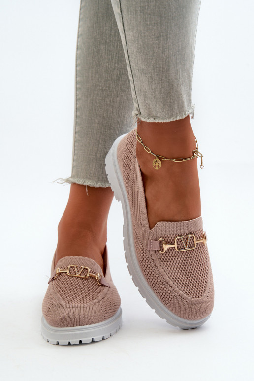 Women's Loafers On Flat Heel With Gold Detail Pink Limentia Women's Loafers On Flat Heel With Gold Detail Pink Limentia