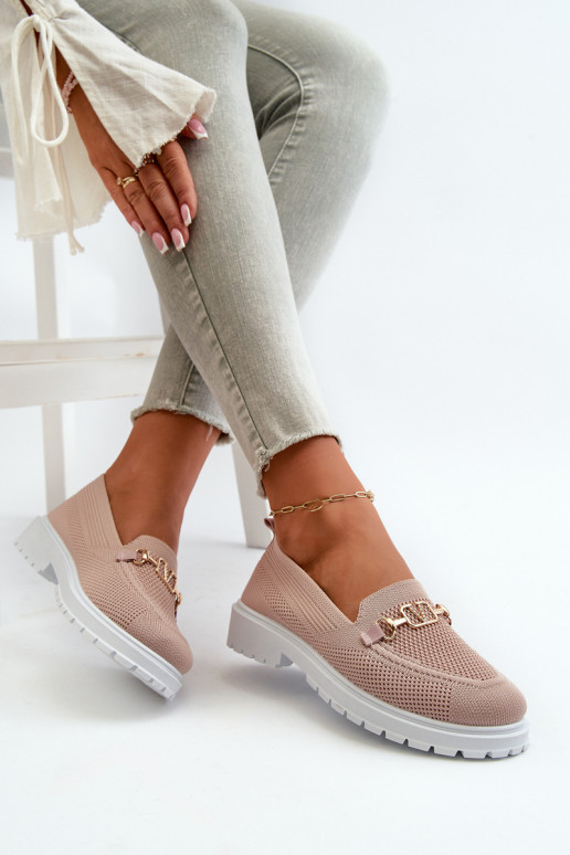 Women's Loafers On Flat Heel With Gold Detail Pink Limentia Women's Loafers On Flat Heel With Gold Detail Pink Limentia