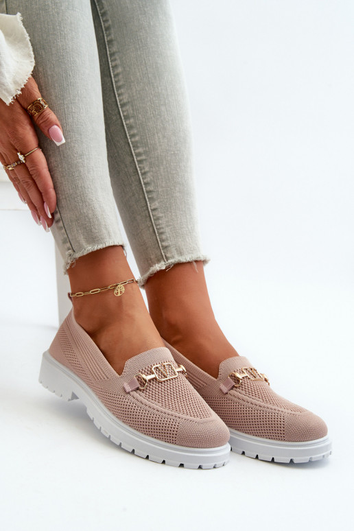 Women's Loafers On Flat Heel With Gold Detail Pink Limentia Women's Loafers On Flat Heel With Gold Detail Pink Limentia