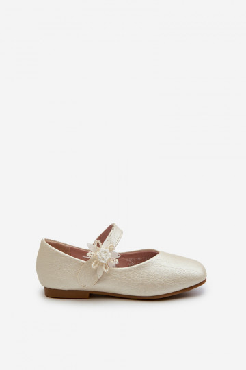 Beige Glittery Children's Ballerina Flats with Velcro Fastening Jeylin 2