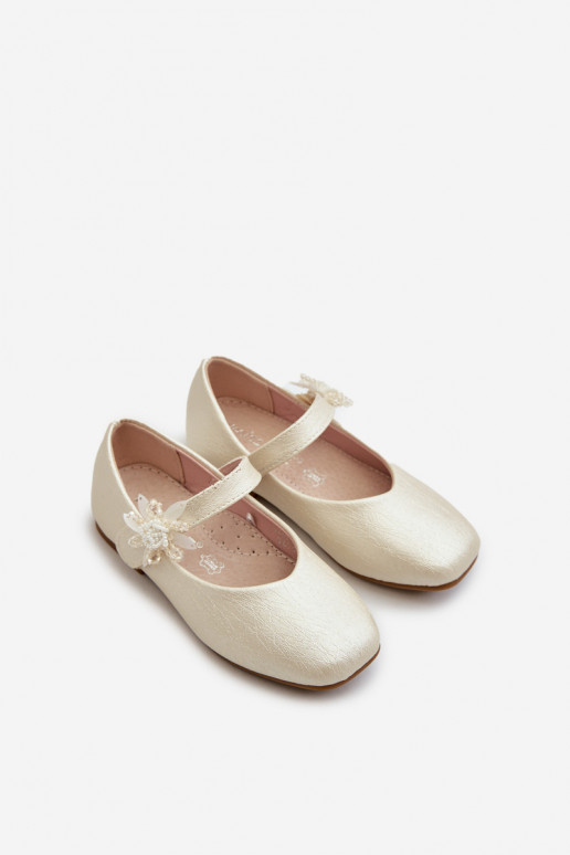 Beige Glittery Children's Ballerina Flats with Velcro Fastening Jeylin Beige Glittery Children's Ballerina Flats with Velcro Fastening Jeylin