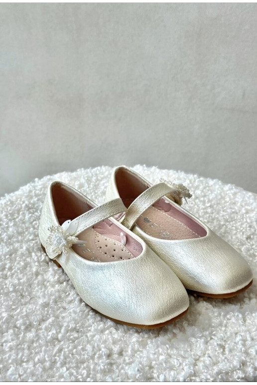 Beige Glittery Children's Ballerina Flats with Velcro Fastening Jeylin Beige Glittery Children's Ballerina Flats with Velcro Fastening Jeylin