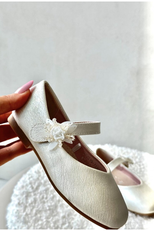 Beige Glittery Children's Ballerina Flats with Velcro Fastening Jeylin Beige Glittery Children's Ballerina Flats with Velcro Fastening Jeylin