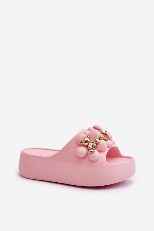 Women's Foam Slides With Decorations On Thick Sole Pink Bremavia Women's Foam Slides With Decorations On Thick Sole Pink Bremavia
